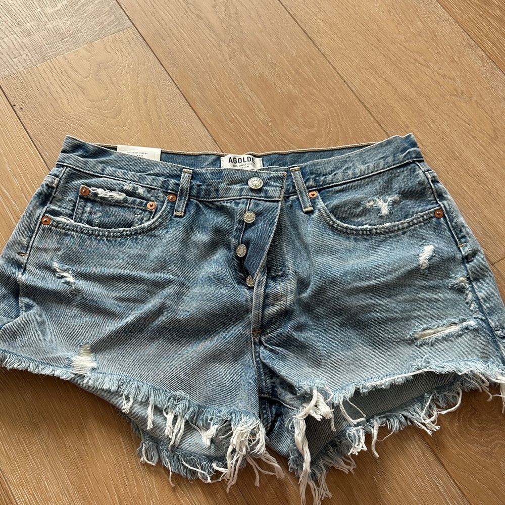 Agolde Women's Frayed Jean Shorts - Blue